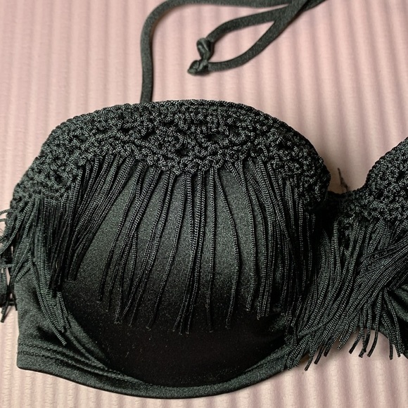 {Victoria’s Secret} Boho Black Fringe Bikini Top - Picture 2 of 4